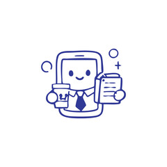 Simple Line Art Illustration of a Mobile Device Character