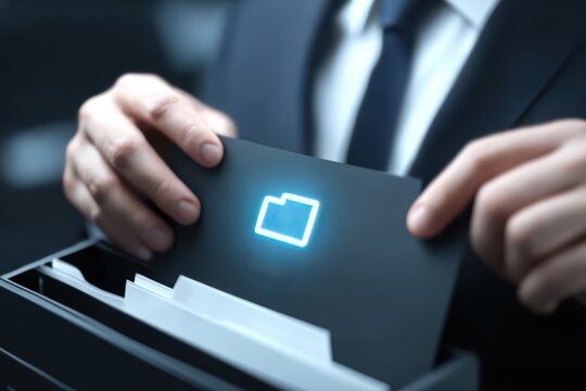 In the busy office, the organisation supports the administration by tracking each document and file, placing them into a labeled folder before transferring everything to the secure archive.