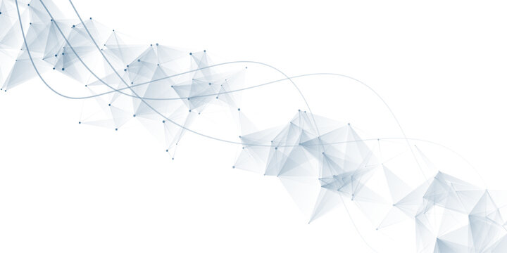 Abstract white and blue plexus network connection background. Geometric polygon structure with curved Lines. Modern science and technology vector illustration.