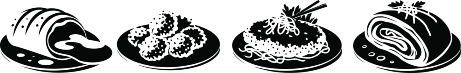 food and appetizer plate set for culinary branding and icons