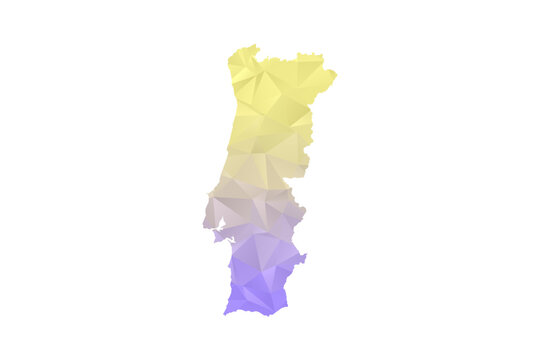 Portugal Map - Polygon Style Vector Illustration in Yellow and Lavender Gradient, Low Poly Geometric Design, Isolated on White Background for Infographics and Projects
