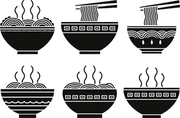 Ramen Noodle Bowl Silhouette Vector Icon Collection