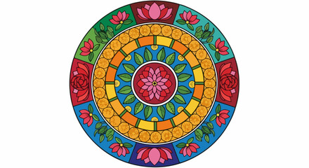 Vibrant colorful whisk with floral patterns and geometric shapes on white background