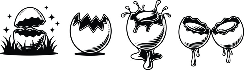 Broken Egg and Hatching Shell Silhouette Vector Collection