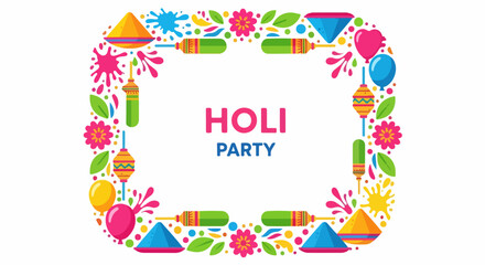 Vibrant holi party frame with colorful pyschadelic patterns and textured background elements