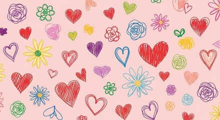 Colorful hand drawn hearts and flowers on pink background mothers day background download 2026 2027