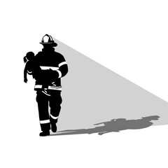 Fototapeta premium Firefighter Silhouette Carrying Child, Rescue Concept