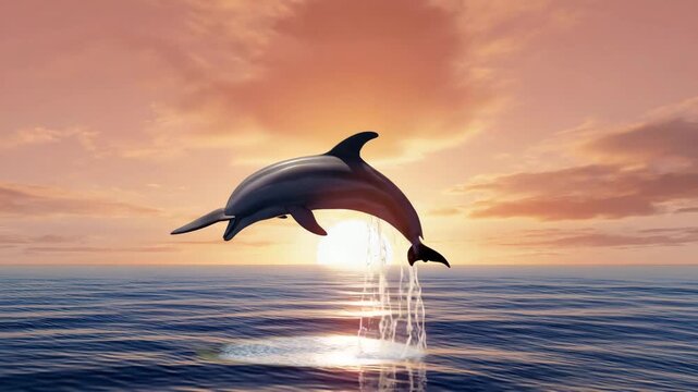 Dolphin Leaping Ocean Sunset Cinematic Motion Stock Footage