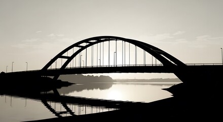 Obraz premium Silhouette of bridge over calm water.