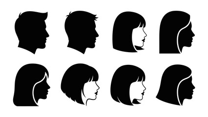 Black silhouettes of diverse people heads.