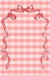 Red Ribbon Frame Illustration on Pink Gingham Plaid Background