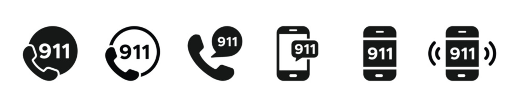 911 emergency call number vector icon collection. 911 emergency call number signs
