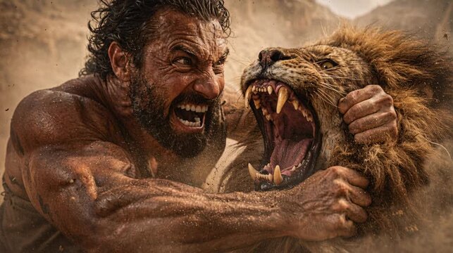 Samson Kills a Lion with His Bare Hands