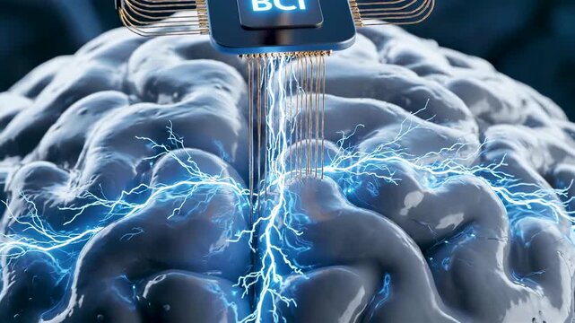 Brain Computer Interface Implant with Neural Electrodes Connecting Cortex Signals to Microchip for Direct AI Integration