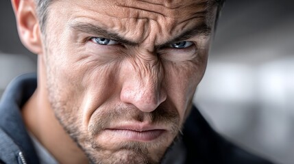 Intense expression on a man's face during a serious moment in a public setting