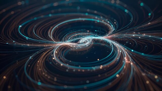 Abstract Cosmic Spiral Galaxy with Glowing Particles and Dynamic Energy Trails in Deep Space