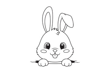 Obraz premium Rabbit Coloring Page Vector Illustration, Easy Bunny Line Art Design, Rabbit outline line art vector