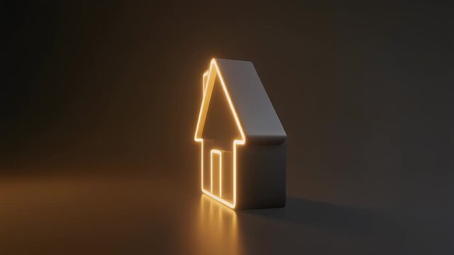 Glows of a modern house icon, symbolizing real estate and homeownership with a warm, inviting aura