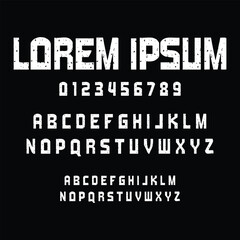 Obraz premium Bold Industrial Stamped Alphabet and Numbering Vector
