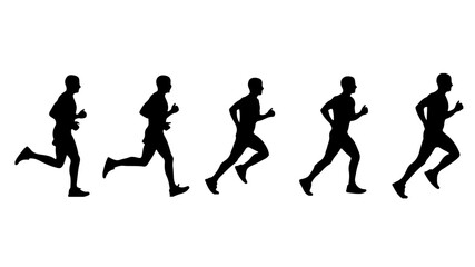 Running Man Silhouette Set &ndash; Male Jogger Side View Black Vector Collection