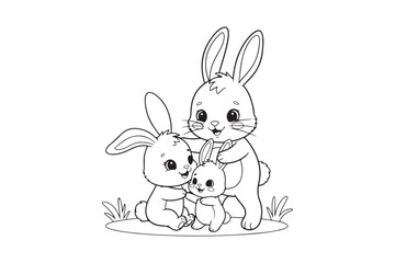 Obraz premium Rabbit Coloring Page Vector Illustration, Easy Bunny Line Art Design, Rabbit outline line art vector