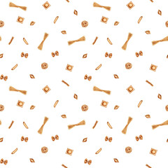 Seamless pattern with different types of pasta. Raster illustration for fabric, textile, design, wallpaper, print