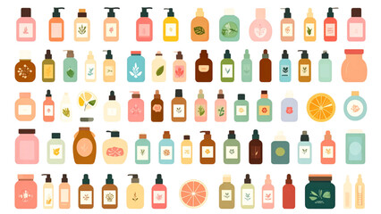 Pastel Cosmetic Containers Collection &ndash; Flat Skincare Packaging Vector Set