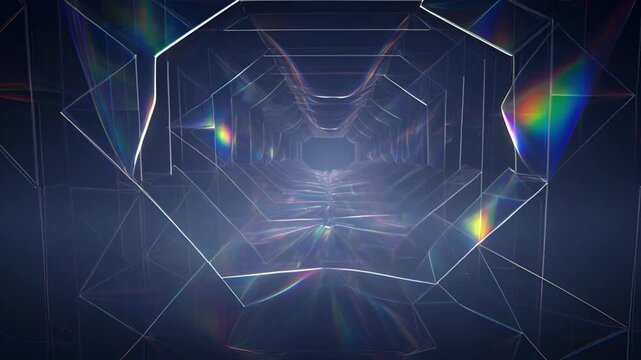 Abstract geometric corridor with blue hues and leading lines