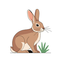 Obraz premium Cute brown and white rabbit sitting calmly in a patch of green grass against a plain white background illustration.