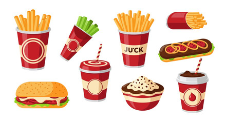 Assorted Fast Food Items and Drinks.