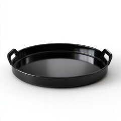 Black serving tray with handles on white background