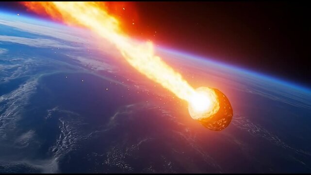 Massive Asteroid Impact on Earth, Space View, Explosion and Global Catastrophe