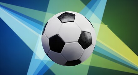 Naklejka premium Soccer ball on colorful geometric background