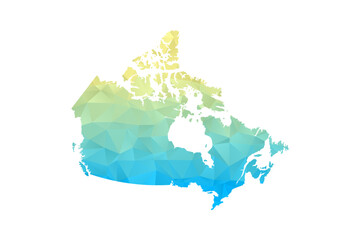 Naklejka premium Canada Map - Polygon Style Vector Illustration in Blue and Yellow Gradient, Low Poly Geometric Design, Isolated on White Background for Infographics and Projects.