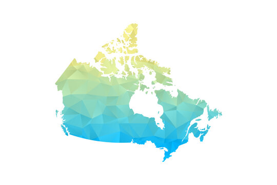 Canada Map - Polygon Style Vector Illustration in Blue and Yellow Gradient, Low Poly Geometric Design, Isolated on White Background for Infographics and Projects.