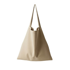A beige leather tote bag with long straps