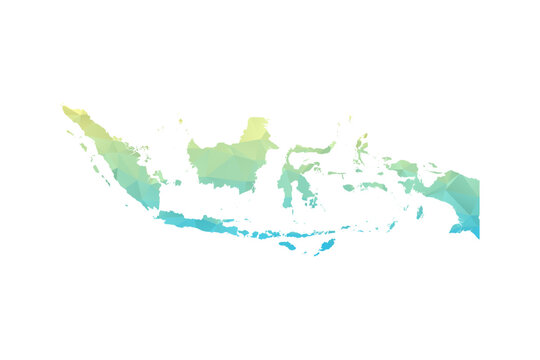 Indonesia Map - Polygon Style Vector Illustration in Blue and Yellow Gradient, Low Poly Geometric Design, Isolated on White Background for Infographics and Projects.