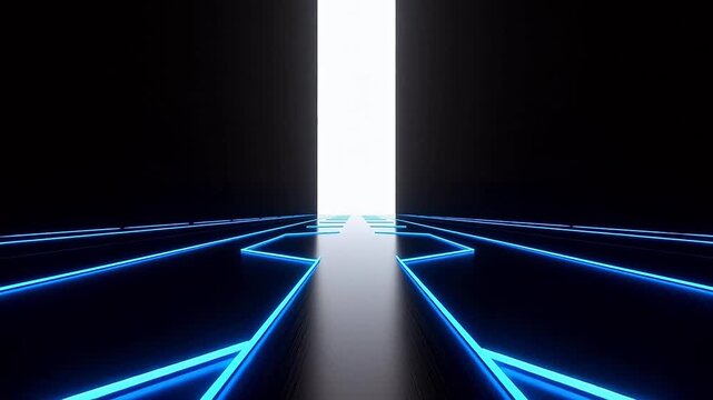 Futuristic corridor with glowing blue lines