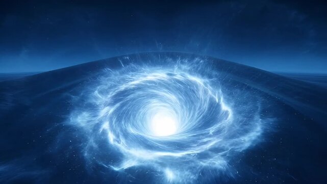 Abstract glowing orb floating in dark space with blue highlights