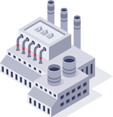 Industrial factory building with smokestacks and pipes