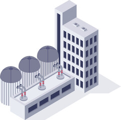 Industrial manufacturing factory building with storage silos isometric © Tartila