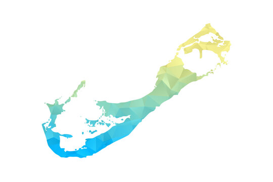 Bermuda Map - Polygon Style Vector Illustration in Blue and Yellow Gradient, Low Poly Geometric Design, Isolated on White Background for Infographics and Projects.