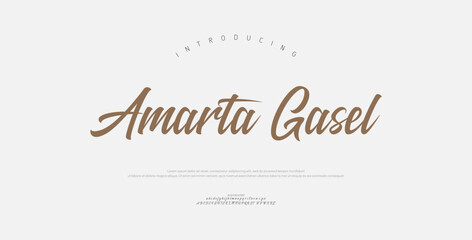 Amarta Gasel, Script premium luxury elegant alphabet letters and numbers. Elegant wedding typography classic serif font decorative vintage retro. Creative vector illustration  © Gizmo Design