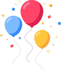 Colorful balloons floating with confetti celebrating an event © Tartila