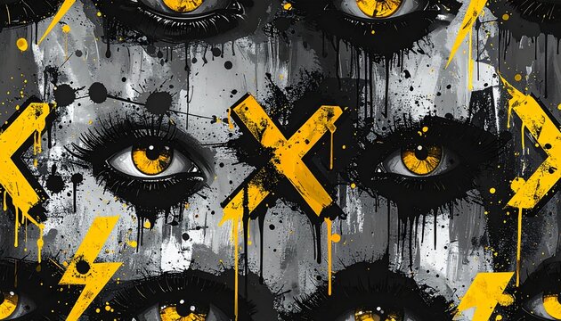 graffiti eyeball pattern seamless emo grunge yellow black background