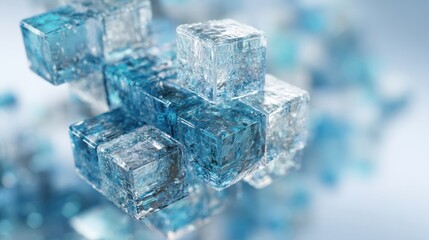 Vertical Glass Blocks Show Scalable Digital Systems and Data Growth in a Blue Technology Background With Transparent Shapes and Minimal Design