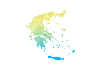 Greece Map - Polygon Style Vector Illustration in Blue and Yellow Gradient, Low Poly Geometric Design, Isolated on White Background for Infographics and Projects.
