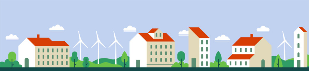 Sustainable city living with green energy wind turbines © Tartila