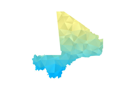 Mali Map - Polygon Style Vector Illustration in Blue and Yellow Gradient, Low Poly Geometric Design, Isolated on White Background for Infographics and Projects.