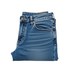 A pair of blue jeans on a white background